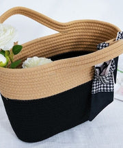 Stylish Black Patchwork Knit Fabric Cotton Beach Tote Handbag