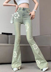 Stylish Black Print High Waist Flared Jeans Spring