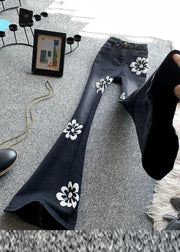 Stylish Black Print High Waist Flared Jeans Spring