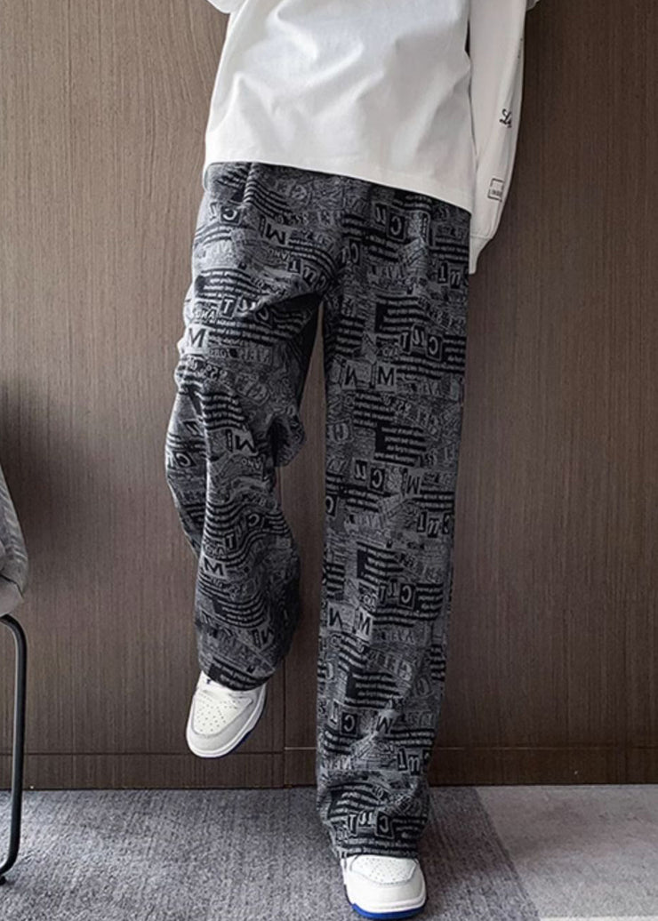 Stylish Black Print Pockets Cotton Mens Pants Fall