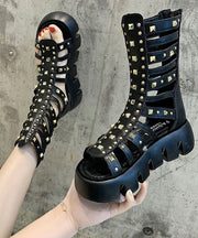 Stylish Black Rivet Hollow Out Sandals Platform Sandals