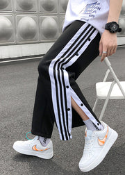 Stylish Black Striped Side Open Cotton Men Pants Casual Clothing Summer