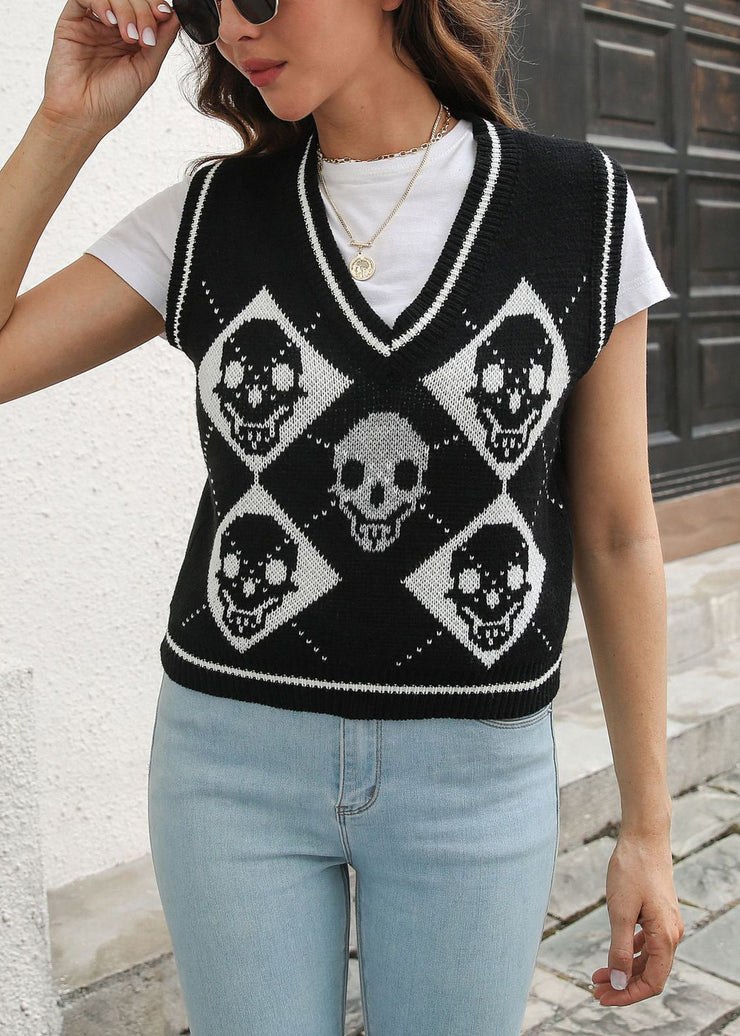 Stylish Black V Neck Hollow Out Knit Vest Sleeveless