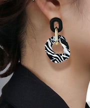 Stylish Black White Stripes Acrylic Diamond Hoop Earrings