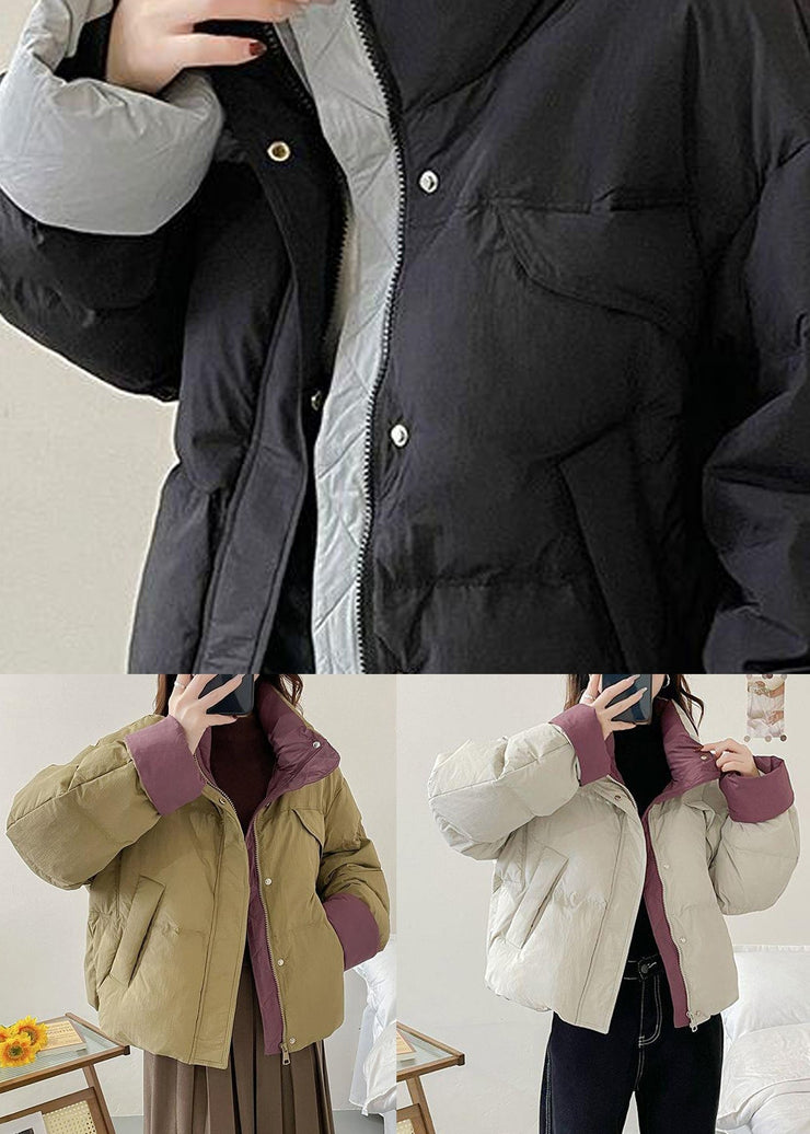 Stylish Black Zip Up Pockets Duck Down Puffer Jacket Winter