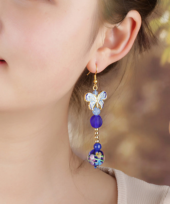 Stylish Blue Butterfly Coloured Glaze Drop Earrings