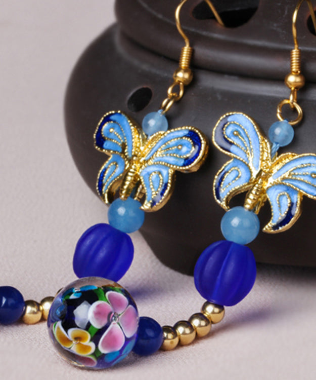 Stylish Blue Butterfly Coloured Glaze Drop Earrings