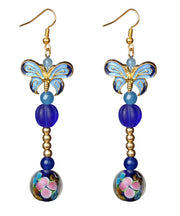 Stylish Blue Butterfly Coloured Glaze Drop Earrings