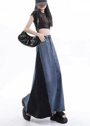 Stylish Blue Patchwork High Waist Denim Maxi Skirts Summer