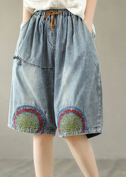 Stylish Blue Print Elastic Waist Shorts Summer