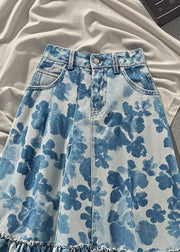 Stylish Blue Print Patchwork Lace Denim Skirts Fall