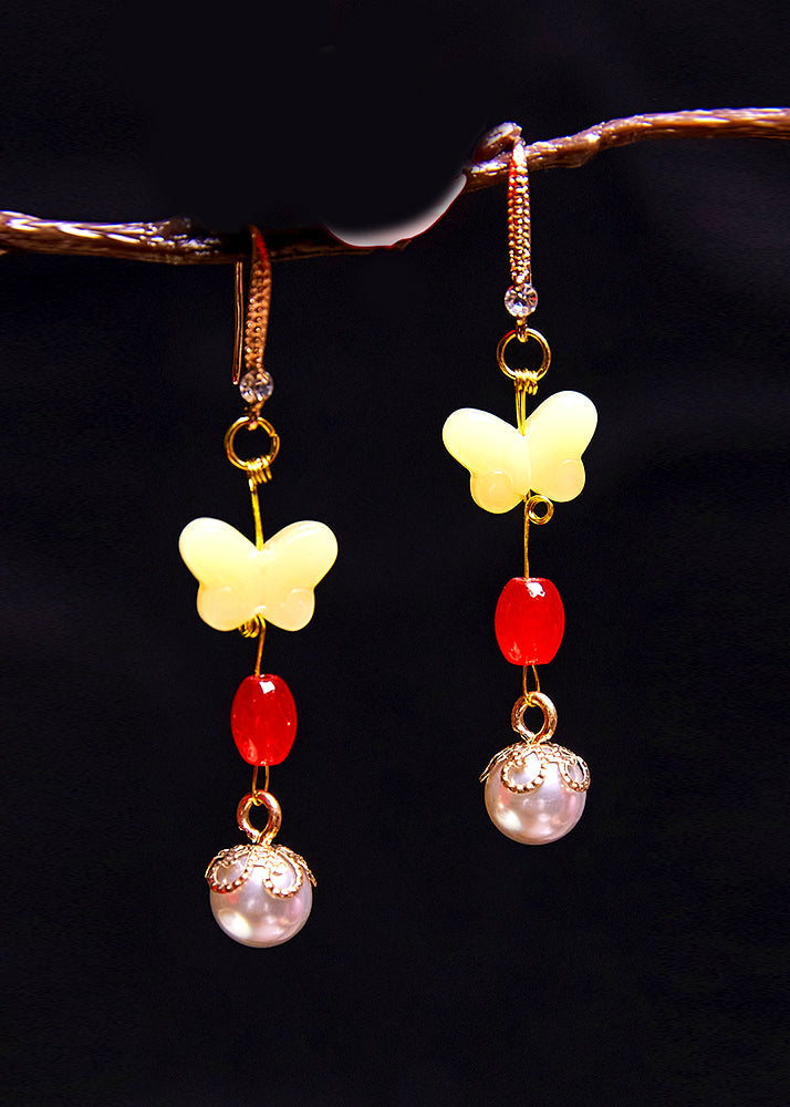 Stylish Butterfly Beeswax Pearl Zircon Drop Earrings