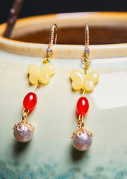 Stylish Butterfly Beeswax Pearl Zircon Drop Earrings