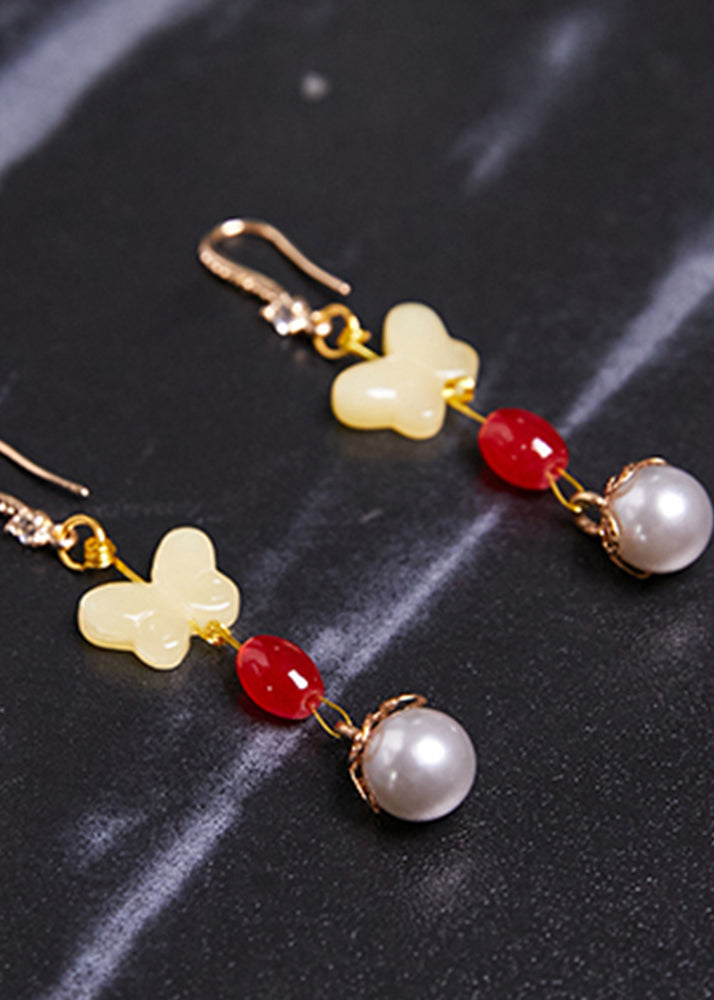 Stylish Butterfly Beeswax Pearl Zircon Drop Earrings