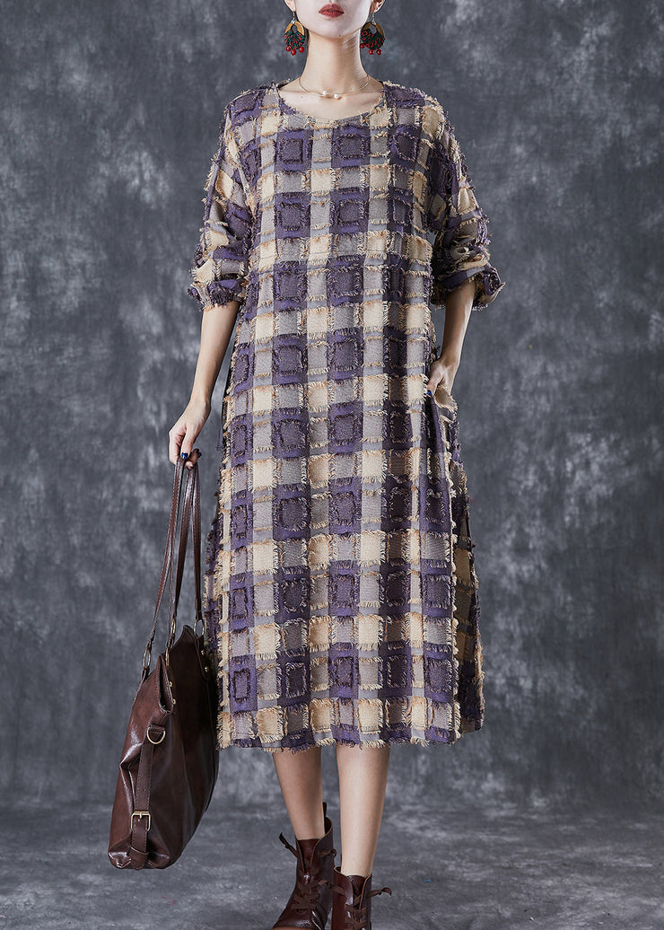 Stylish Colorblock Tasseled Plaid Cotton Dresses Fall