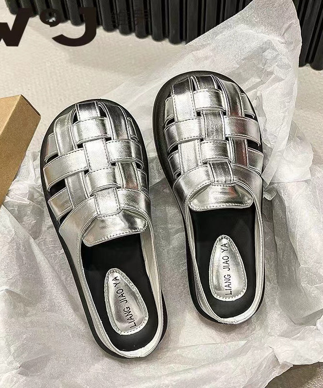 Stylish Comfortable Silver Faux Leather Slide Sandals