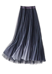 Stylish Dark Grey Elastic Waist Sequins Tulle Pleated Skirt Summer