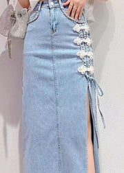 Stylish Denim Blue Patchwork High Waist Maxi Skirt