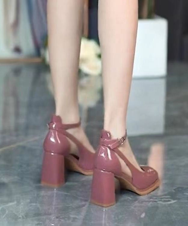 Stylish Faux Leather Rose Splicing Buckle Strap Chunky Heel