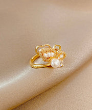 Stylish Gold Alloy Inlaid Pearl Gem Stone Zircon Bow Rings