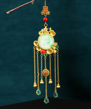 Stylish Gold Ancient Gold Auspicious Clouds Enamel Agate Tassel Brooches