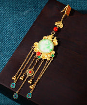 Stylish Gold Ancient Gold Auspicious Clouds Enamel Agate Tassel Brooches