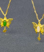 Stylish Gold Asymmetricar Overgild Inlaid Jade Butterfly Pendant Necklace