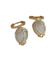 Stylish Gold Copper Overgild Cat's Eye Stone Zircon Drop Earrings