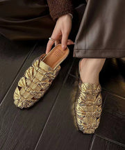 Stylish Gold Faux Leather Splicing Slide Sandals Hollow Out