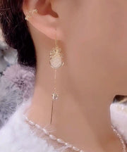 Stylish Gold Overgild Zircon Money Bag Tassel Drop Earrings