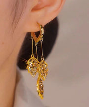 Stylish Gold Stering Silver Overgild Zircon Leaf Tassel Drop Earrings