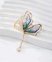 Stylish Green Alloy Zircon Butterfly Tassel Brooches