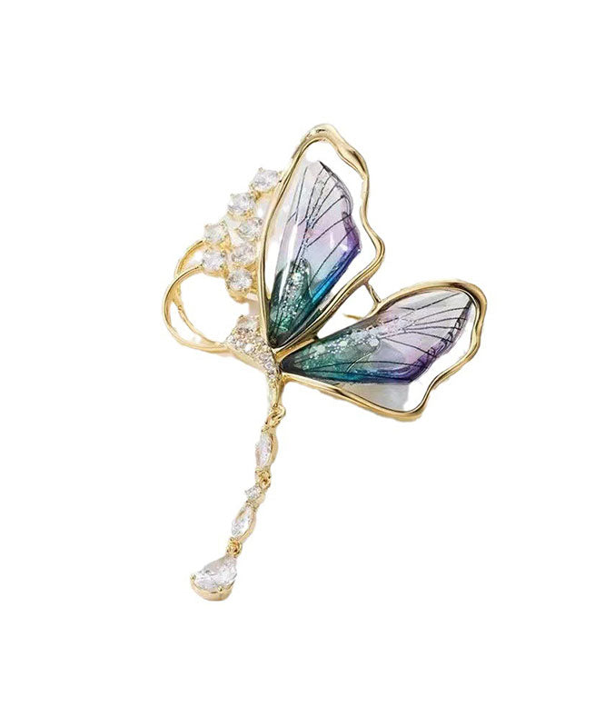 Stylish Green Alloy Zircon Butterfly Tassel Brooches