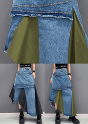 Stylish Green Asymmetrical Patchwork Denim Skirt Summer