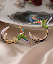 Stylish Green Bird Metal Women's Hoop Earrings