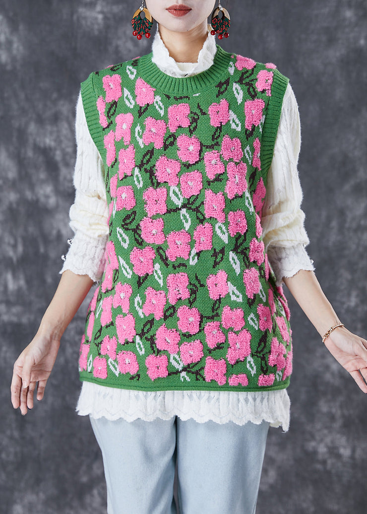 Stylish Green Jacquard Thick Knit Vests Fall