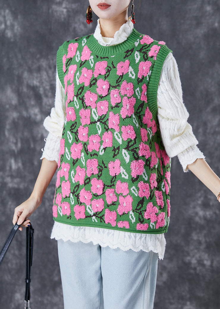 Stylish Green Jacquard Thick Knit Vests Fall