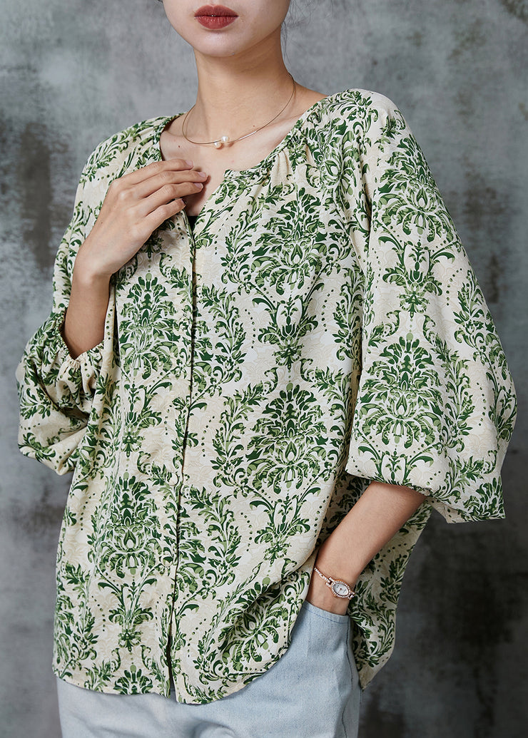 Stylish Green Oversized Print Chiffon Shirt Top Spring