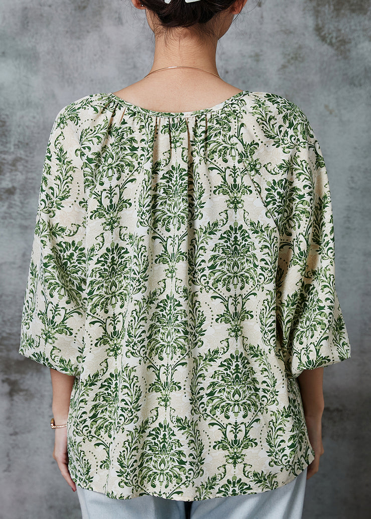 Stylish Green Oversized Print Chiffon Shirt Top Spring