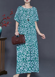 Stylish Green Oversized Print Cotton Dress Summer