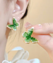 Stylish Green Sterling Silver Alloy Crystal Zircon Butterfly Stud Earrings