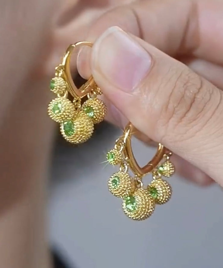 Stylish Green Sterling Silver Overgild Zircon Durian Hoop Earrings