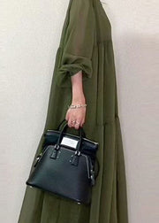 Stylish Green V Neck Wrinkled Patchwork Chiffon Dress Spring