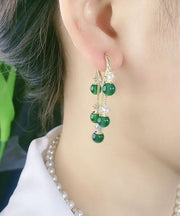 Stylish Green Zircon Overgild Gem Stone Tassel Drop Earrings