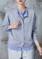 Stylish Grey Double-layer Patchwork Wool Fake Two Piece Cardigan Fall