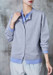 Stylish Grey Double-layer Patchwork Wool Fake Two Piece Cardigan Fall