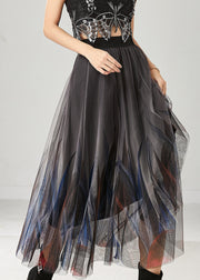 Stylish Grey Feather Print Tulle Skirts Summer