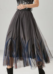 Stylish Grey Feather Print Tulle Skirts Summer