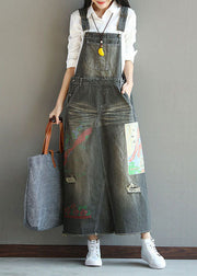 Stylish Grey Patchwork Print Denim Carpenter Dress Spring