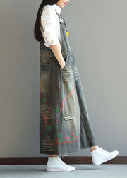 Stylish Grey Patchwork Print Denim Carpenter Dress Spring